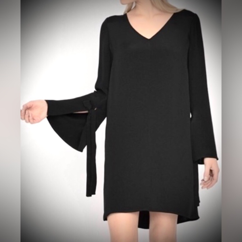 Cuyana Silk Mini Dress Adjustable Long Adjustable Bell Sleeves in Black size S